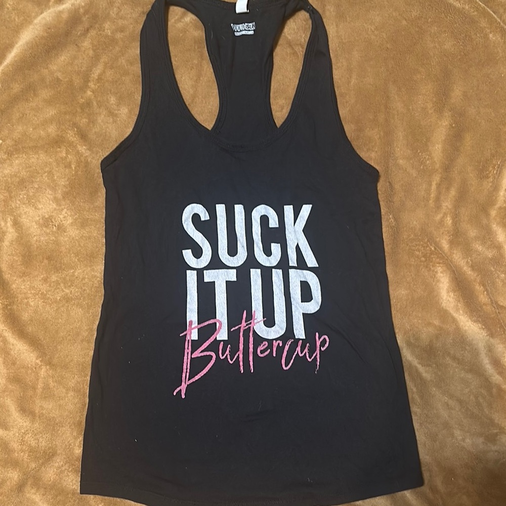 Next Level Apparel Black Tank Top with White and Pink Text